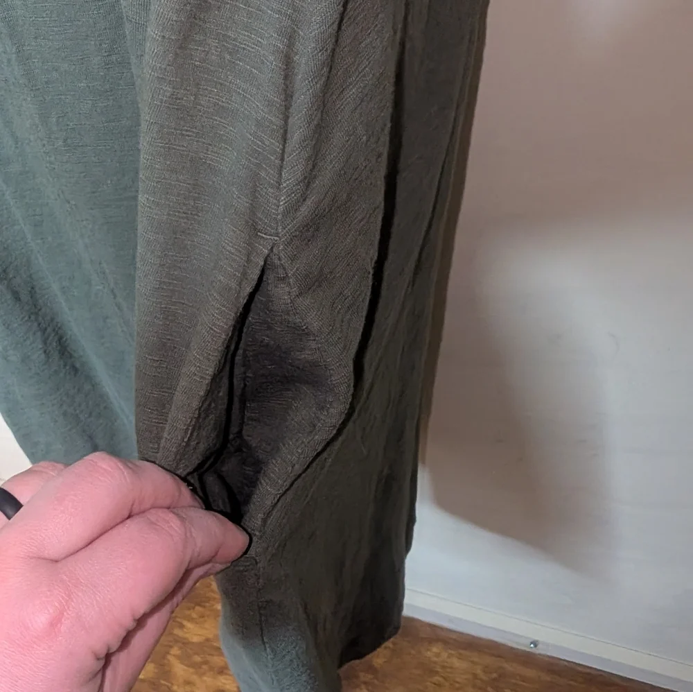 Chico's Cotton Blend Mid Length Casual Dress Olive Green - Picture 3 of 9